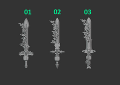 Flaming Power Swords Pack of Six For Sci Fi Battle Brother Space Warrior Marines Eternal Pilgrims by Greytide Studios. Available in Modern and Classic Scale for 28mm-32mm Tabletop Wargaming