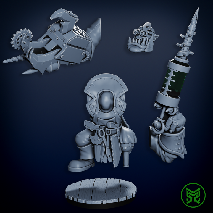 Doctor Von Tickle - Goblin Ork Pirate Medic Set by Mekka Miniatures - 32mm Wargaming Scale