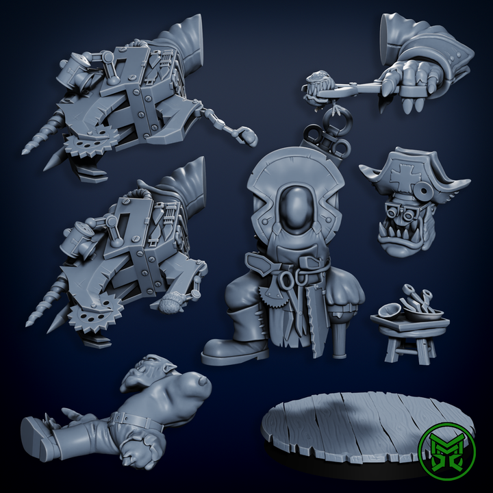Doctor Von Tickle - Goblin Ork Pirate Medic Set by Mekka Miniatures - 32mm Wargaming Scale