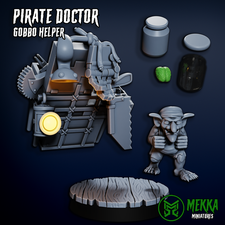 Doctor Von Tickle - Goblin Ork Pirate Medic Set by Mekka Miniatures - 32mm Wargaming Scale