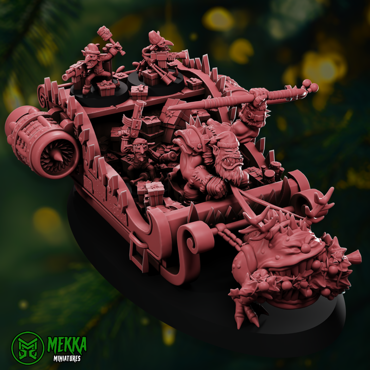 Santa Orc and Sleigh by Mekka Miniatures - 32mm Wargaming Scale