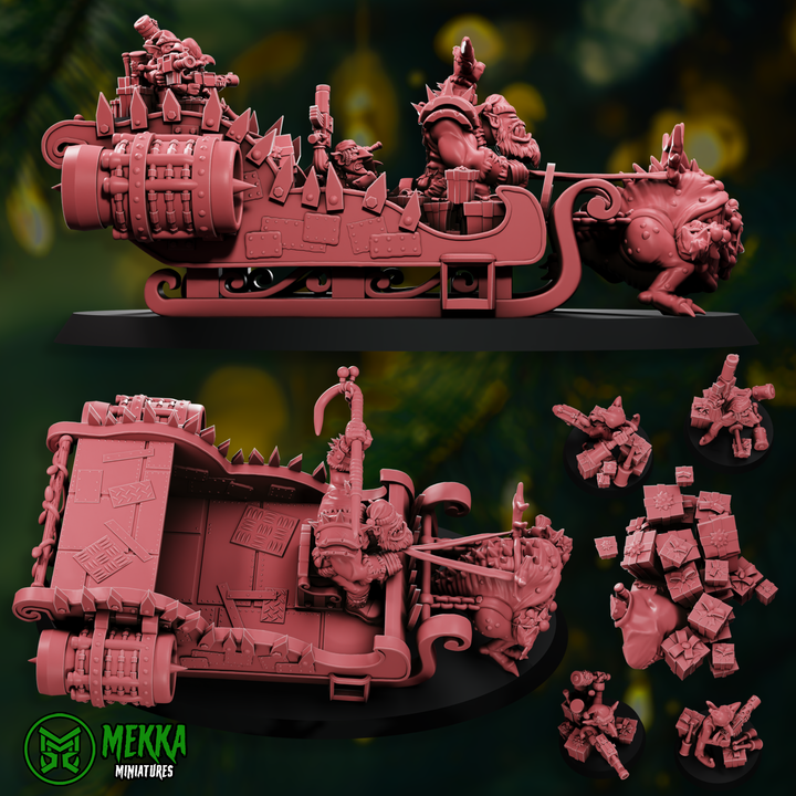 Santa Orc and Sleigh by Mekka Miniatures - 32mm Wargaming Scale