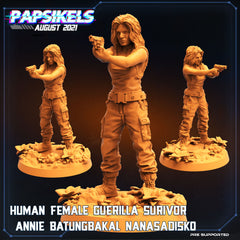 Human female Guerilla Survivor Annie Batungbakal Nanasadisko Modern Human Solder Sculpted by Papsikels, Print Available in 28mm, 32mm, 40mm original, 54mm and 75mm Statue Scale