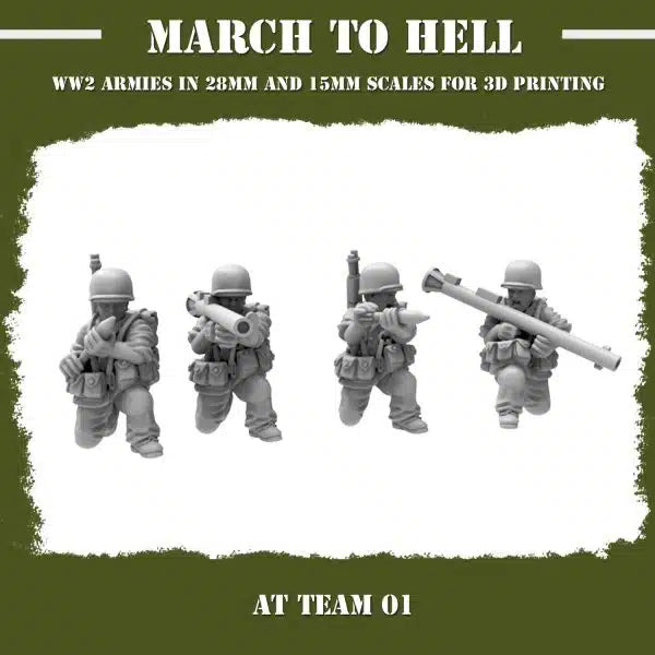 WW2 USMC AT Squad 01 From 3DBreeds March to Hell Range for Tabletop Games, Dioramas and Statues, Available in 12mm, 15mm, 20mm, 28mm, 32mm, 32mm heroic, 54mm and 75mm Scale
