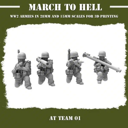 WW2 USMC AT Squad 01 From 3DBreeds March to Hell Range for Tabletop Games, Dioramas and Statues, Available in 12mm, 15mm, 20mm, 28mm, 32mm, 32mm heroic, 54mm and 75mm Scale