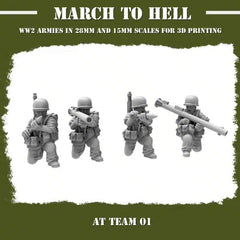 WW2 USMC AT Squad 01 From 3DBreeds March to Hell Range for Tabletop Games, Dioramas and Statues, Available in 12mm, 15mm, 20mm, 28mm, 32mm, 32mm heroic, 54mm and 75mm Scale