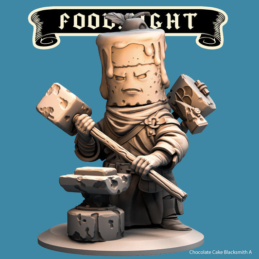 Chocolate Cake Blacksmith, Food Fight Warrior by Quirky Unlimited for Tabletop Games, Dioramas and Statues, Available in 15mm, 28mm, 32mm, 32mm heroic, 54mm and 75mm Statue Scale