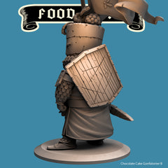 Chocolate Cake Gonfalonier, Food Fight Knight by Quirky Unlimited for Tabletop Games, Dioramas and Statues, Available in 15mm, 28mm, 32mm, 32mm heroic, 54mm and 75mm Statue Scale