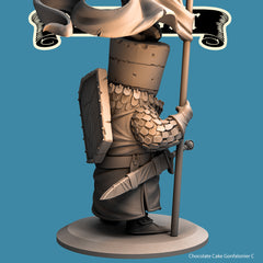 Chocolate Cake Gonfalonier, Food Fight Knight by Quirky Unlimited for Tabletop Games, Dioramas and Statues, Available in 15mm, 28mm, 32mm, 32mm heroic, 54mm and 75mm Statue Scale