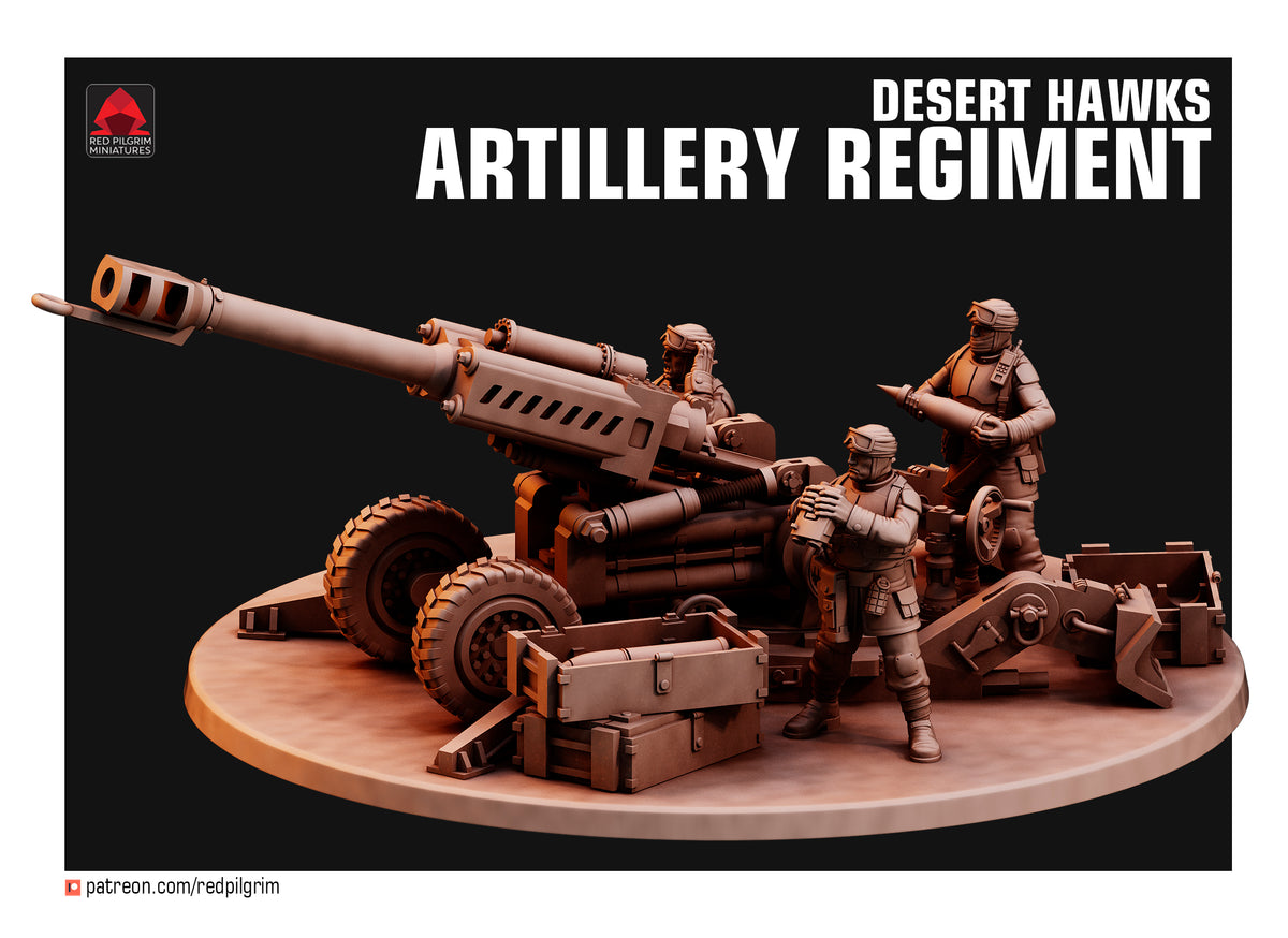 Desert Hawks Artillery Regiment Human Defense Force. Sculpted by Red Pilgrim 32mm Scale for popular wargames.