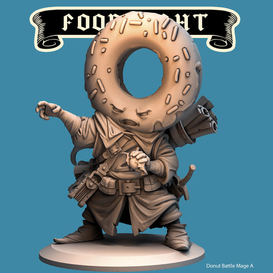 Donut Battle Mage, Food Fight Warrior by Quirky Unlimited for Tabletop Games, Dioramas and Statues, Available in 15mm, 28mm, 32mm, 32mm heroic, 54mm and 75mm Statue Scale