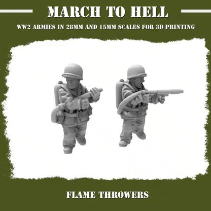 WW2USMC Flamethrower Team #1 3DBreeds March to Hell Range for Tabletop Games, Dioramas and Statues, Available in 12mm, 15mm, 20mm, 28mm, 32mm, 32mm heroic, 54mm and 75mm Statue Scale