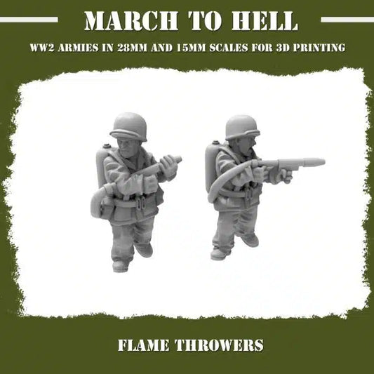 WW2USMC Flamethrower Team #1 3DBreeds March to Hell Range for Tabletop Games, Dioramas and Statues, Available in 12mm, 15mm, 20mm, 28mm, 32mm, 32mm heroic, 54mm and 75mm Statue Scale