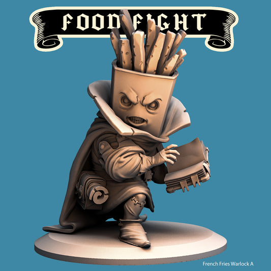 French Fries Warlock, Food Fight Warrior by Quirky Unlimited for Tabletop Games, Dioramas and Statues, Available in 15mm, 28mm, 32mm, 32mm heroic, 54mm and 75mm Statue Scale