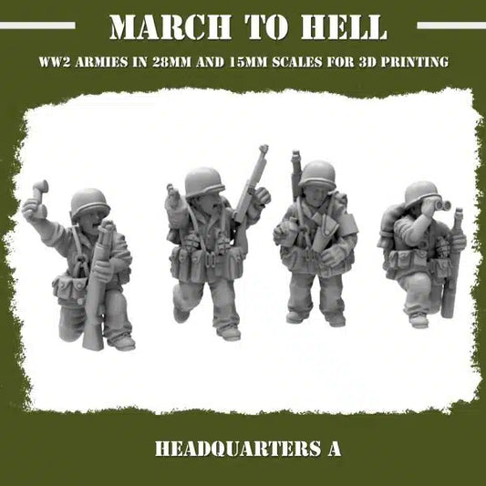 WW2 USMC HQ Squad 01 From 3DBreeds March to Hell Range for Tabletop Games, Dioramas and Statues, Available in 12mm, 15mm, 20mm, 28mm, 32mm, 32mm heroic, 54mm and 75mm Scale