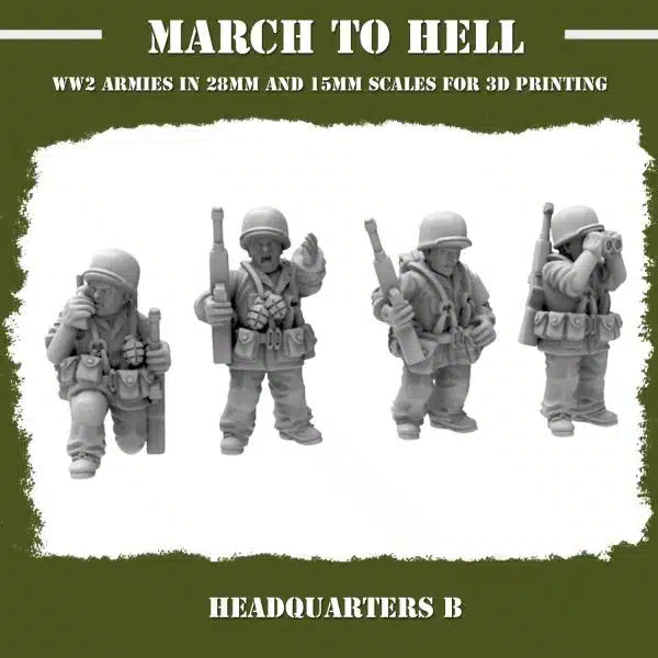 WW2 USMC HQ Squad 02 From 3DBreeds March to Hell Range for Tabletop Games, Dioramas and Statues, Available in 12mm, 15mm, 20mm, 28mm, 32mm, 32mm heroic, 54mm and 75mm Scale