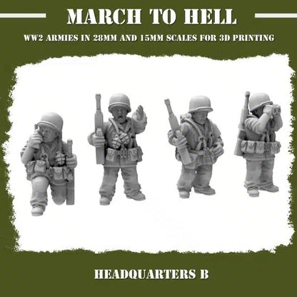 WW2 USMC HQ Squad 02 From 3DBreeds March to Hell Range for Tabletop Games, Dioramas and Statues, Available in 12mm, 15mm, 20mm, 28mm, 32mm, 32mm heroic, 54mm and 75mm Scale