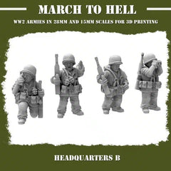 WW2 USMC HQ Squad 02 From 3DBreeds March to Hell Range for Tabletop Games, Dioramas and Statues, Available in 12mm, 15mm, 20mm, 28mm, 32mm, 32mm heroic, 54mm and 75mm Scale
