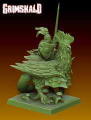 Male Halfling Lord with Lance and Shield Riding Cockatrice by Grimskald Games for Tabletop Games, Dioramas and Statues, Available in 15mm, 28mm, 32mm, 32mm heroic, 54mm and 75mm Statue Scale