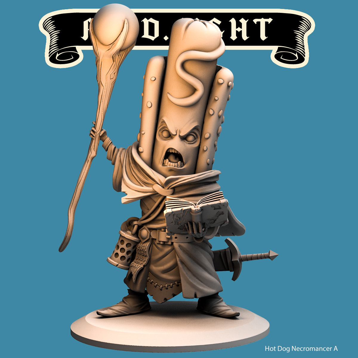 Hot Dog Necromancer, Food Fight Warrior by Quirky Unlimited for Tabletop Games, Dioramas and Statues, Available in 15mm, 28mm, 32mm, 32mm heroic, 54mm and 75mm Statue Scale