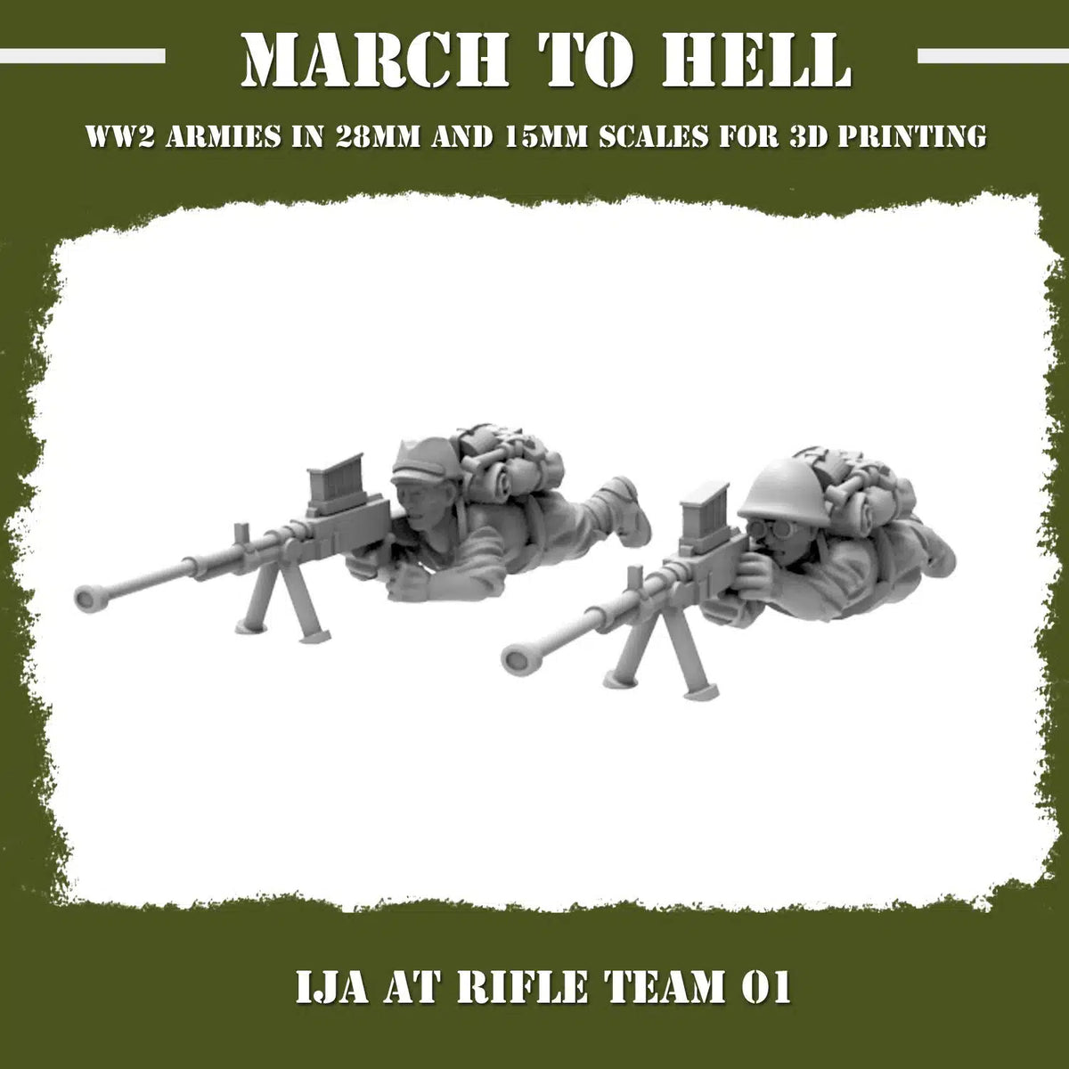 Imperial Japanese Army (IJA) AT Rifle team From 3DBreeds March to Hell Range for Tabletop Games, Dioramas and Statues, Available in 15mm, 20mm, 28mm, 32mm, 32mm heroic, 54mm and 75mm Scale