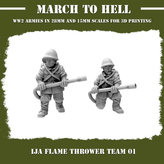Imperial Japanese Army (IJA) flame thrower team From 3DBreeds March to Hell Range for Tabletop Games, Dioramas and Statues, Available in 15mm, 20mm, 28mm, 32mm, 32mm heroic, 54mm and 75mm Scale
