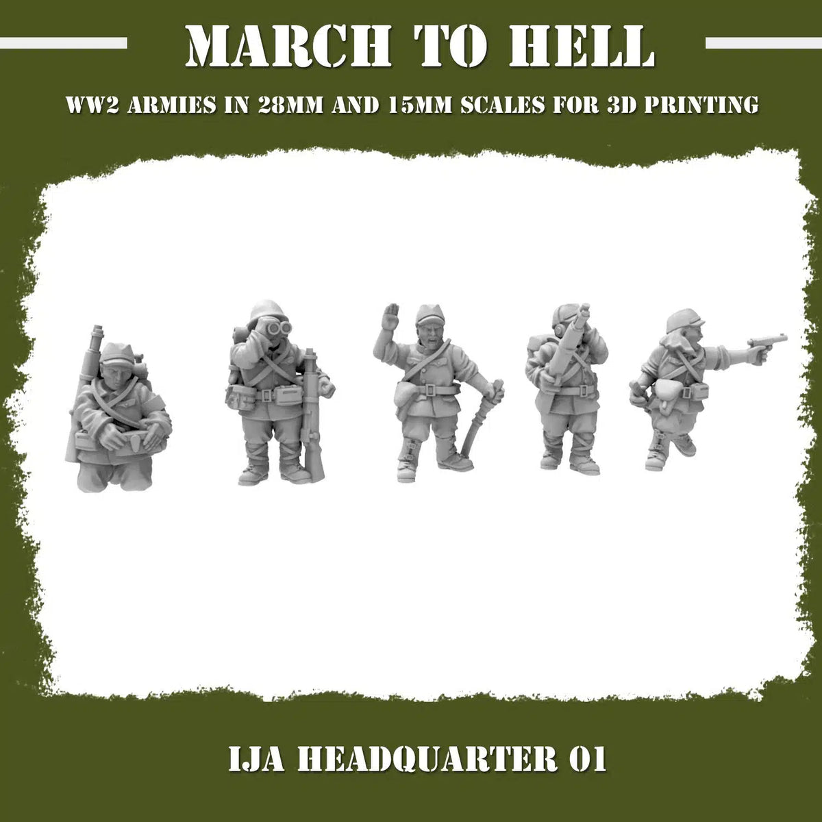 Imperial Japanese Army (IJA) HEADQUARTERS 01 From 3DBreeds March to Hell Range for Tabletop Games, Dioramas and Statues, Available in 15mm, 20mm, 28mm, 32mm, 32mm heroic, 54mm and 75mm Scale