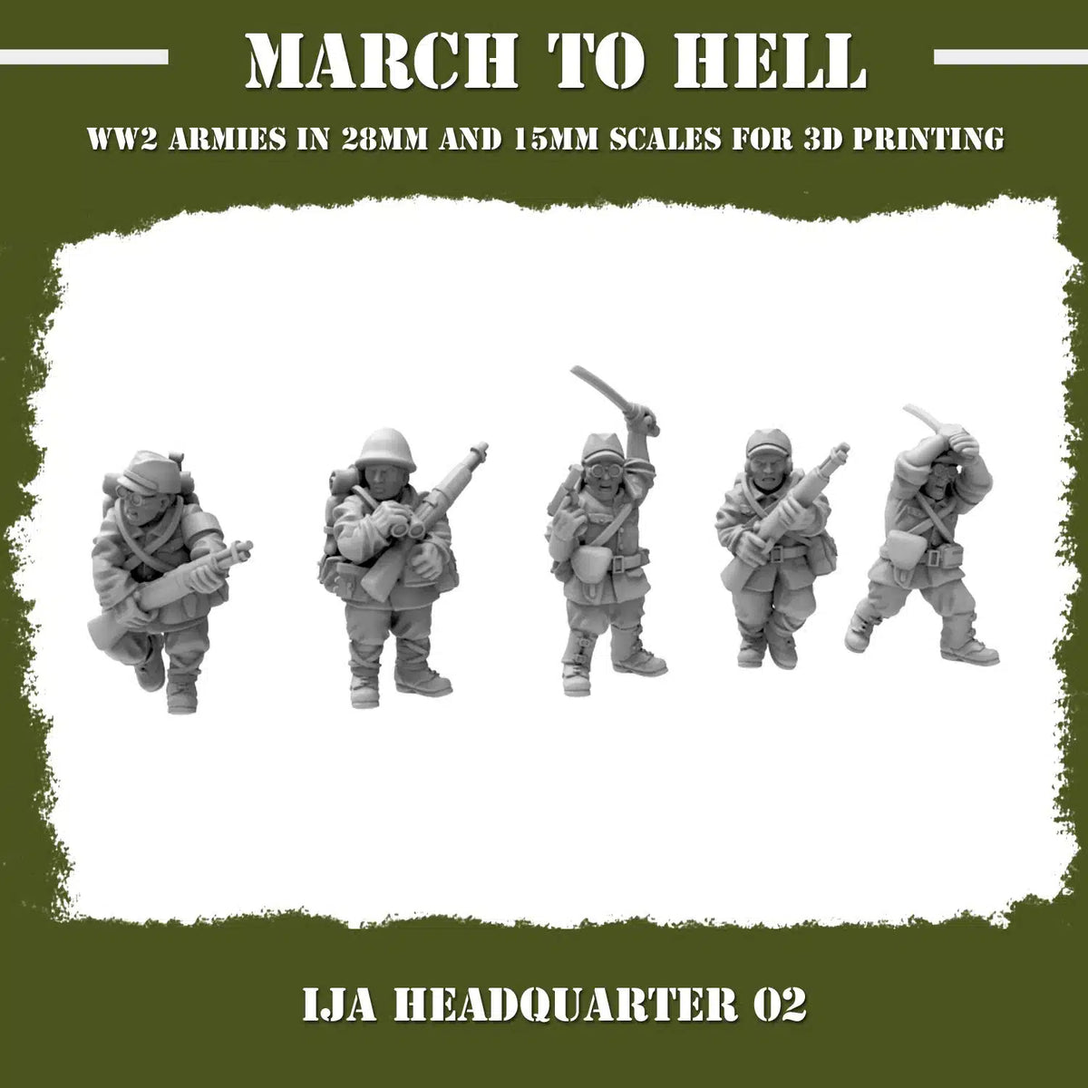 Imperial Japanese Army (IJA) HEADQUARTERS 02 From 3DBreeds March to Hell Range for Tabletop Games, Dioramas and Statues, Available in 15mm, 20mm, 28mm, 32mm, 32mm heroic, 54mm and 75mm Scale