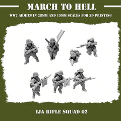 Imperial Japanese Army (IJA) RIFLE SQUAD 02 From 3DBreeds March to Hell Range for Tabletop Games, Dioramas and Statues, Available in 15mm, 20mm, 28mm, 32mm, 32mm heroic, 54mm and 75mm Scale