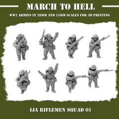 Imperial Japanese Army (IJA) RIFLE SQUAD 01 From 3DBreeds March to Hell Range for Tabletop Games, Dioramas and Statues, Available in 15mm, 20mm, 28mm, 32mm, 32mm heroic, 54mm and 75mm Scale