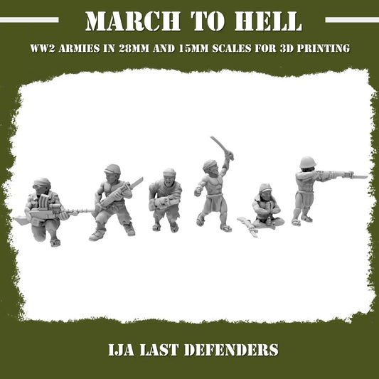 Imperial Japanese Army (IJA) Last defender squad  From 3DBreeds March to Hell Range for Tabletop Games, Dioramas and Statues, Available in 15mm, 20mm, 28mm, 32mm, 32mm heroic, 54mm and 75mm Scale