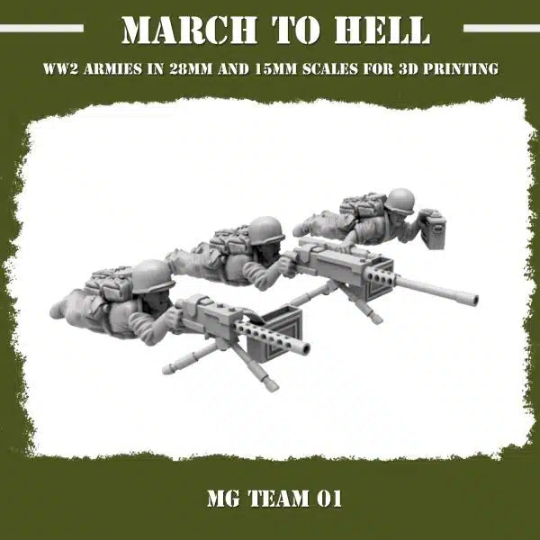 WW2 United States Marine MG Team #1 3DBreeds March to Hell Range for Tabletop Games, Dioramas and Statues, Available in 12mm, 15mm, 20mm, 28mm, 32mm, 32mm heroic, 54mm and 75mm Statue Scale
