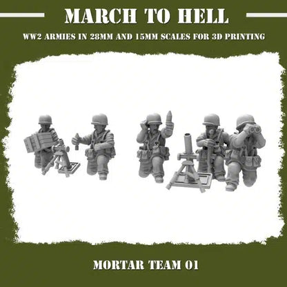 WW2 USMC Mortar Squad From 3DBreeds March to Hell Range for Tabletop Games, Dioramas and Statues, Available in 12mm, 15mm, 20mm, 28mm, 32mm, 32mm heroic, 54mm and 75mm Scale