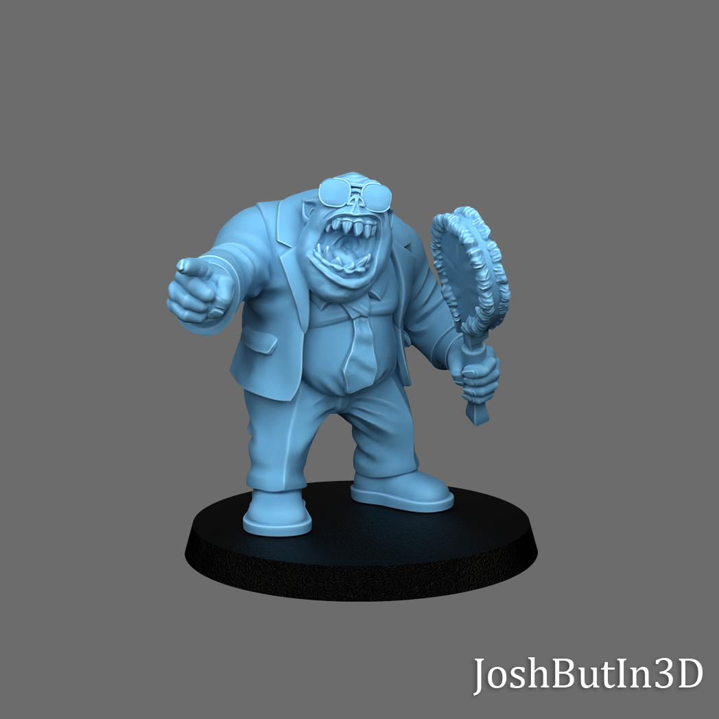 Orknette Orc Grapplaz Professional Wrestler Manager from Space with Charisma by JoshButin3D Games for Tabletop Games, Dioramas and Statues, Available in 15mm, 28mm, 32mm, 32mm heroic, 54mm and 75mm Statue Scale