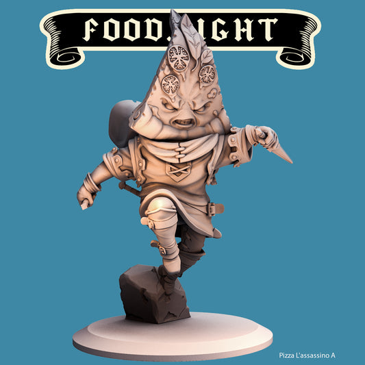 Pizza Assassin, Food Fight Warrior by Quirky Unlimited for Tabletop Games, Dioramas and Statues, Available in 15mm, 28mm, 32mm, 32mm heroic, 54mm and 75mm Statue Scale