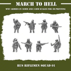 WW2 Red Army Riflemen Squad 3DBreeds March to Hell Range for Tabletop Games, Dioramas and Statues, Available in 12mm, 15mm, 20mm, 28mm, 32mm, 32mm heroic, 54mm and 75mm Statue Scale