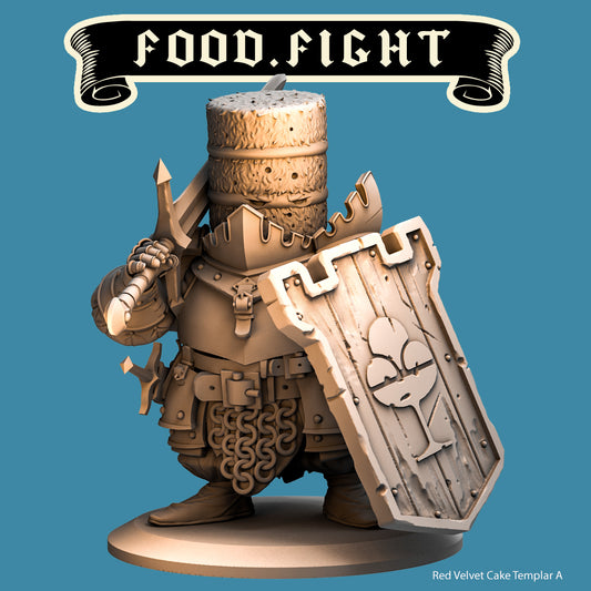 Red Velvet Cake Templar, Food Fight Warrior by Quirky Unlimited for Tabletop Games, Dioramas and Statues, Available in 15mm, 28mm, 32mm, 32mm heroic, 54mm and 75mm Statue Scale