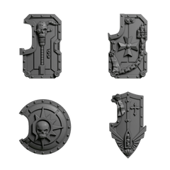 Breacher Shields Pack of Five in Four Different Styles For Sci Fi Battle Brother Space Warrior Marines Eternal Pilgrims by Greytide Studios. Available in Modern and Classic Scale for 28mm-32mm Tabletop Wargaming