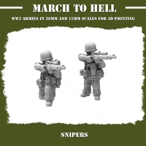 WW2USMC Sniper Team #1 3DBreeds March to Hell Range for Tabletop Games, Dioramas and Statues, Available in 12mm, 15mm, 20mm, 28mm, 32mm, 32mm heroic, 54mm and 75mm Statue Scale