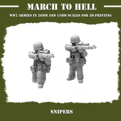 WW2USMC Sniper Team #1 3DBreeds March to Hell Range for Tabletop Games, Dioramas and Statues, Available in 12mm, 15mm, 20mm, 28mm, 32mm, 32mm heroic, 54mm and 75mm Statue Scale