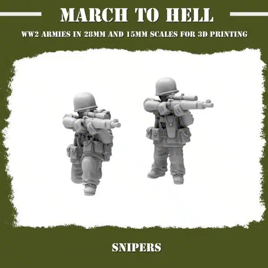 WW2USMC Sniper Team #1 3DBreeds March to Hell Range for Tabletop Games, Dioramas and Statues, Available in 12mm, 15mm, 20mm, 28mm, 32mm, 32mm heroic, 54mm and 75mm Statue Scale