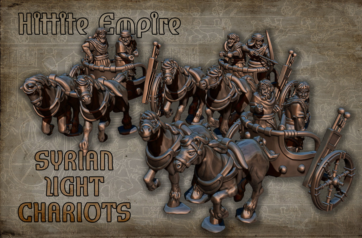 Hittite Syrian Light Chariots, Historical and Fantasy Wargaming Sculpted by Red Copper Miniatures for Tabletop Games, Dioramas and Statues, Available in 15mm, 20mm, 28mm, 32mm, 54mm and 75mm Statue Scale