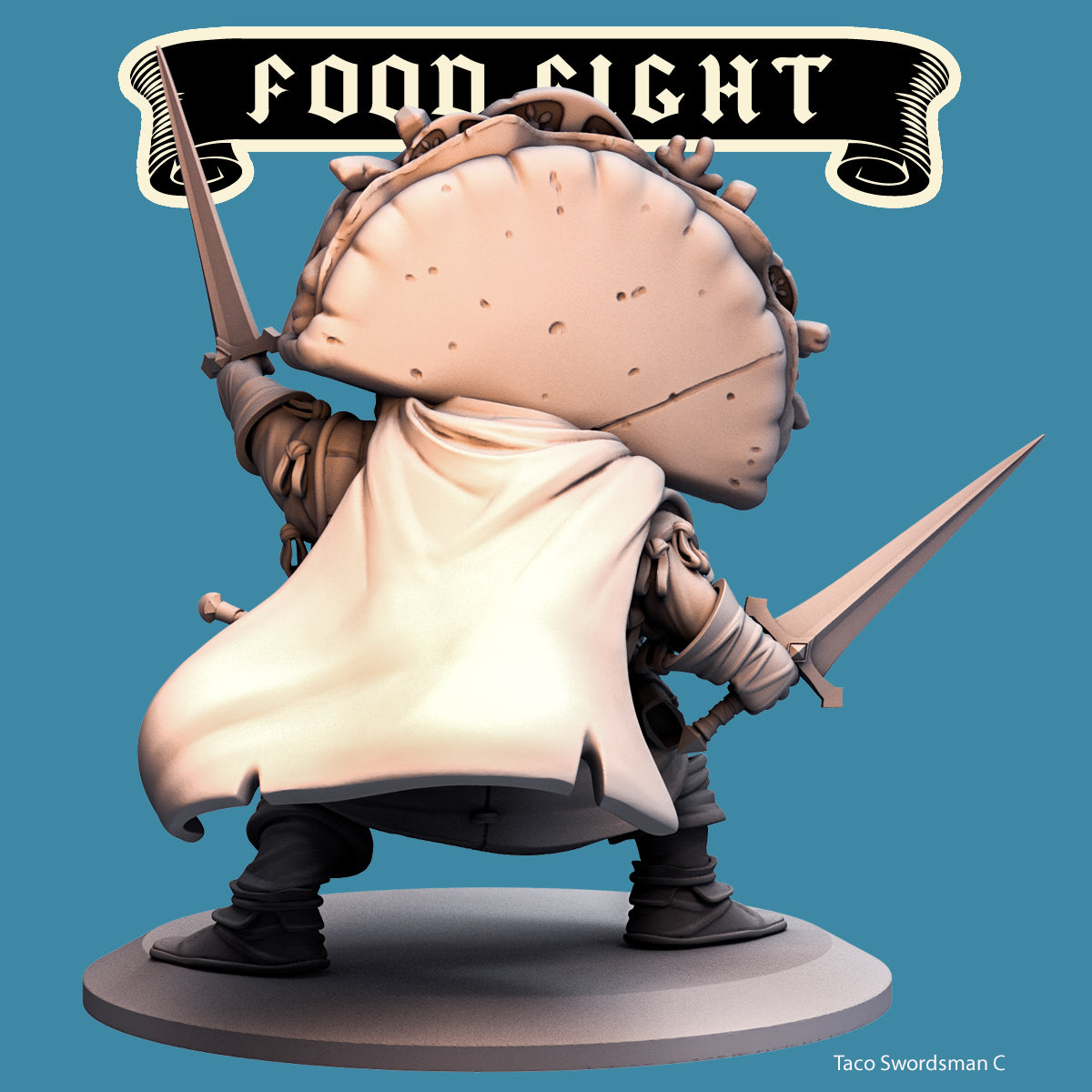 Taco Swordsman, Food Fight Warrior by Quirky Unlimited for Tabletop Games, Dioramas and Statues, Available in 15mm, 28mm, 32mm, 32mm heroic, 54mm and 75mm Statue Scale