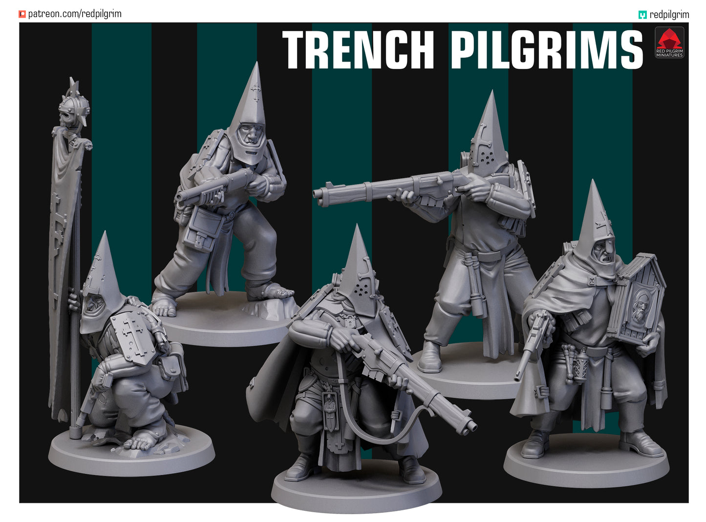 Trenches Pilgrims, Religious Crusade Sculpted by Red Pilgrim 28mm-32mm Scale for popular wargames