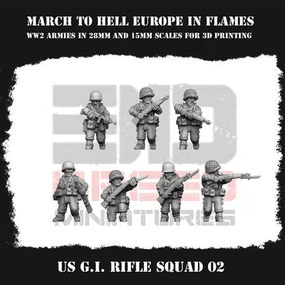 WW2 US Army GI Infantry Rifle Squad 2 From 3DBreeds March to Hell Range for Tabletop Games, Dioramas and Statues, Available in 12mm, 15mm, 20mm, 28mm, 32mm, 32mm heroic, 54mm and 75mm Scale