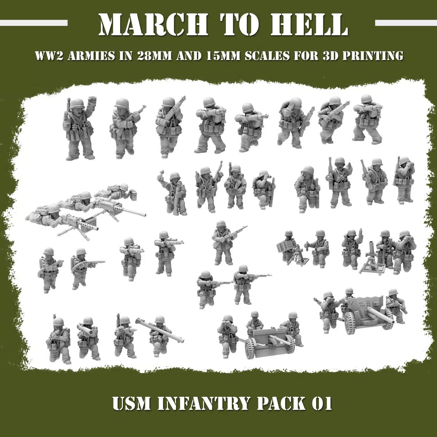 WW2 USMC Infantry - March to Hell for Tabletop Games, Dioramas and Statues, Available in 12mm, 15mm, 20mm, 28mm, 32mm, 32mm heroic, 54mm and 75mm Scale