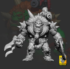 Bugbeast-Man Orc Greenskin Leader Sculpted by Bad Tusk Miniatures for Tabletop Games, Dioramas and Statues