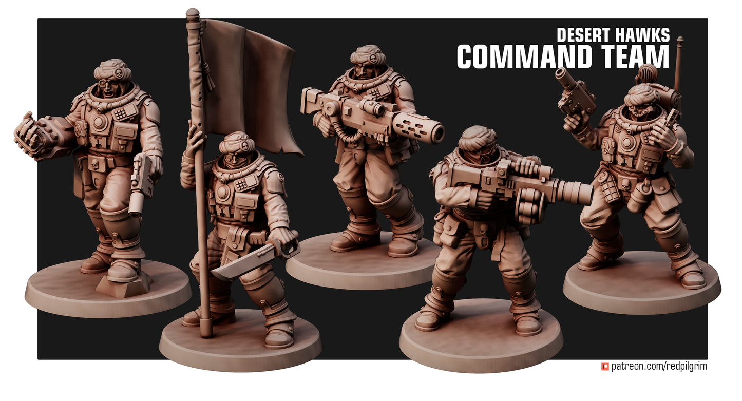 Desert Hawks Command Team Human Defense Force Elite Squad of five Available in bits. 32mm Scale for popular wargames.