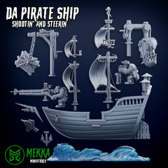 Orc Pirate Ship Sculpted by Mekka Miniatures for Tabletop Games, Dioramas and Statues Including Crew!
