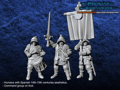 15th-16th Century Conquistadors Command Group for Historical and Fantasy Wargaming Sculpted by Peculiar Companions for Tabletop Games, Dioramas and Statues, Available in 15mm, 28mm, 32mm, 32mm heroic, 54mm and 75mm Statue Scale